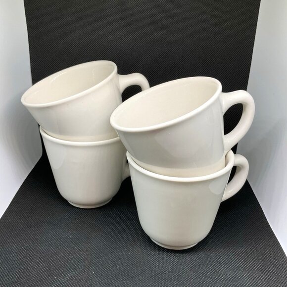 4‎ VTG Homer Laughlin Coffee Tea Cups Mugs 6 Oz Restaurant Ware White Farm House - Picture 1 of 8